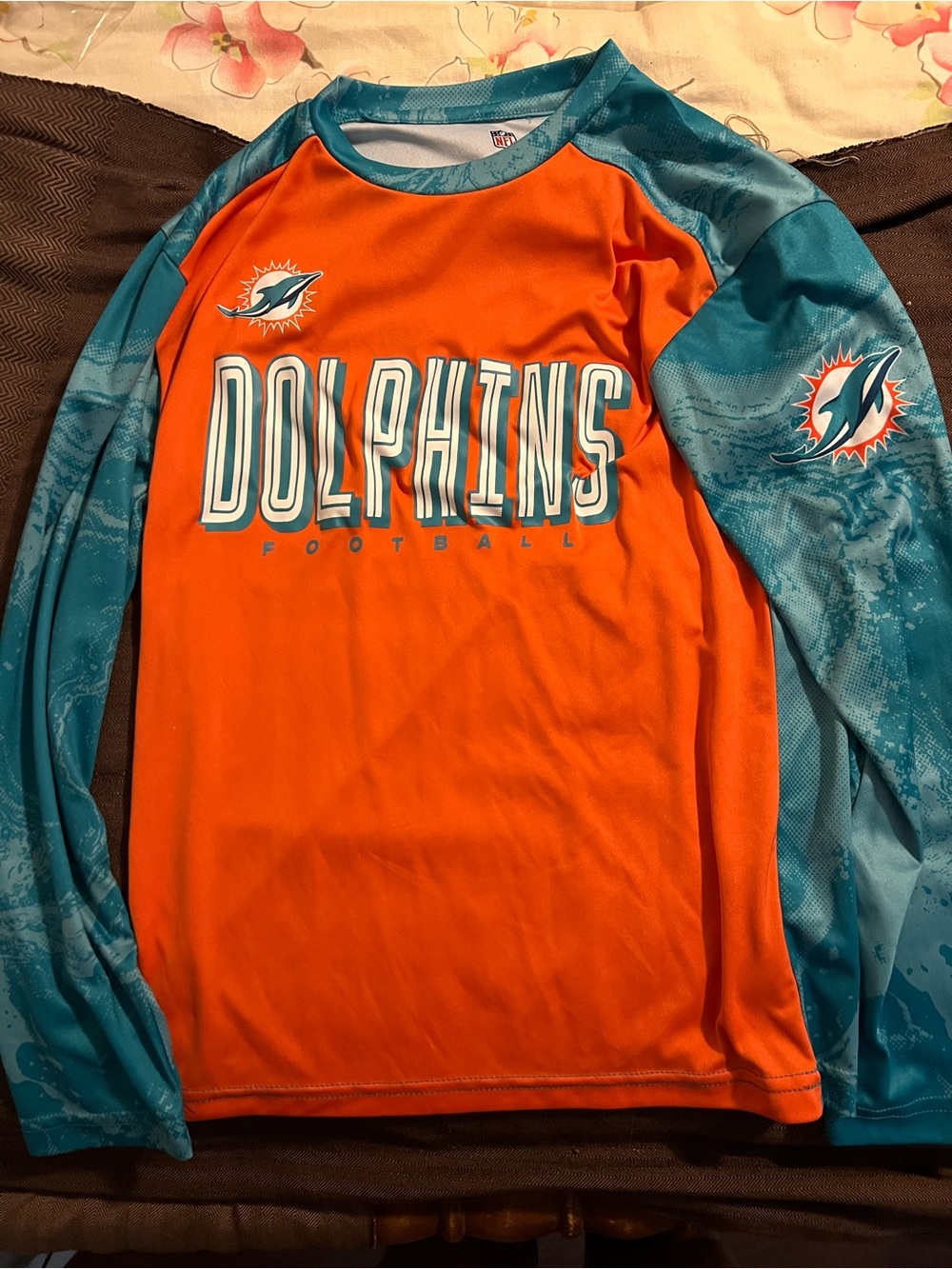 NFL Team Apparel Miami Dolphins NFL Boys Youth Orange Teal Shirt Size Small